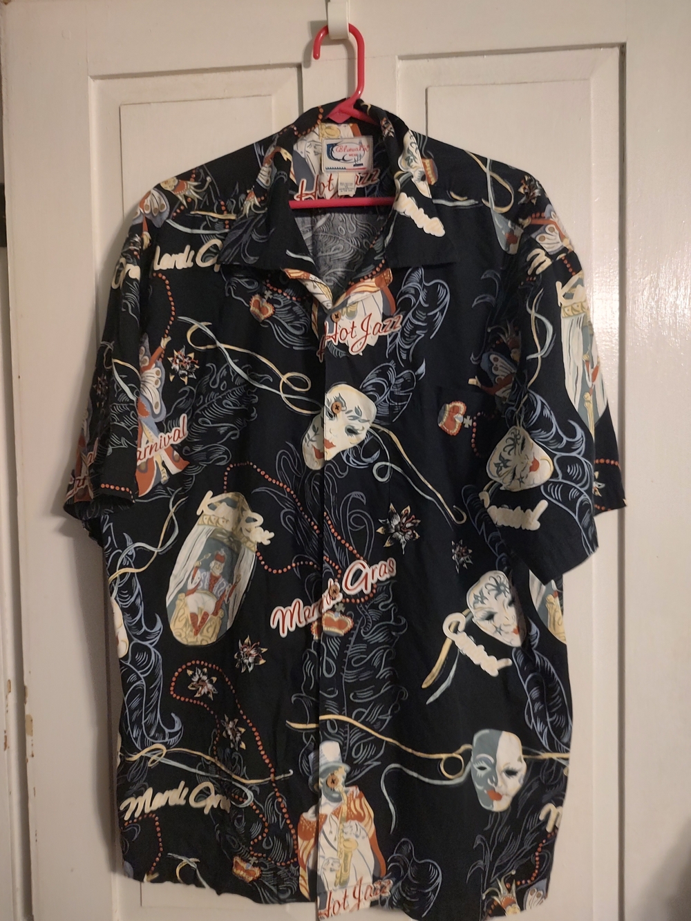 Vintage Bluewater Wear Black Mardi Gras Carnival Shirt RARE/HTF USA XL Mint